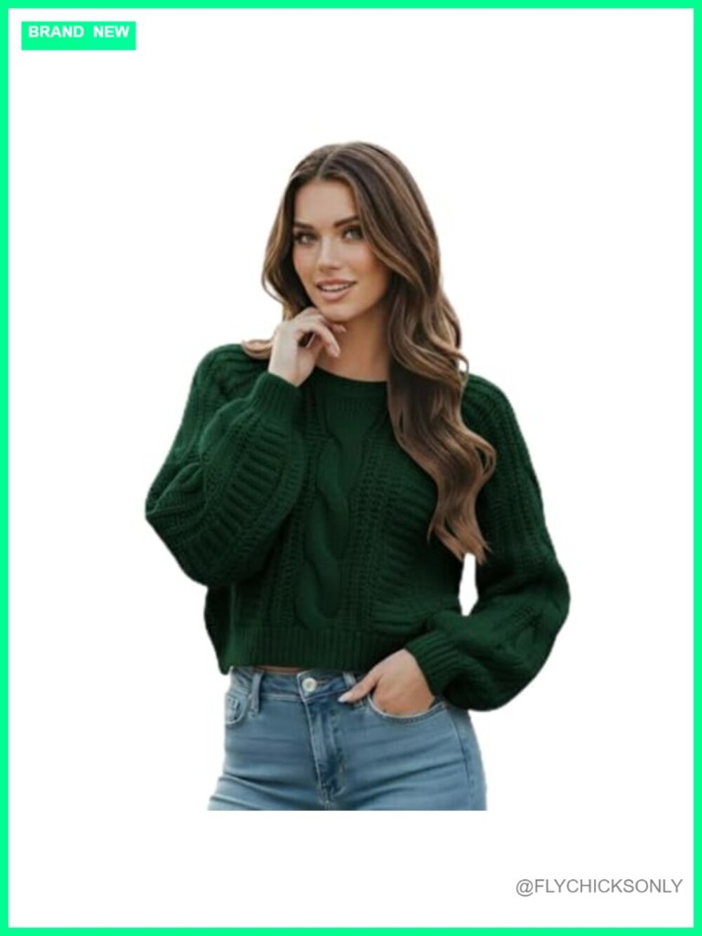 Cropped Cable Knit Sweater Acrylic Long Sleeve Pullover